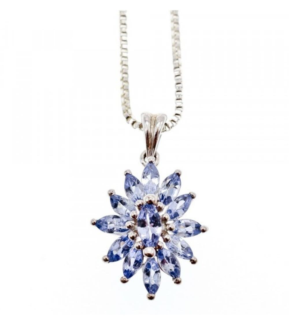 925 Sterling Silver Tanzanites "Flower" Chain With Pendant